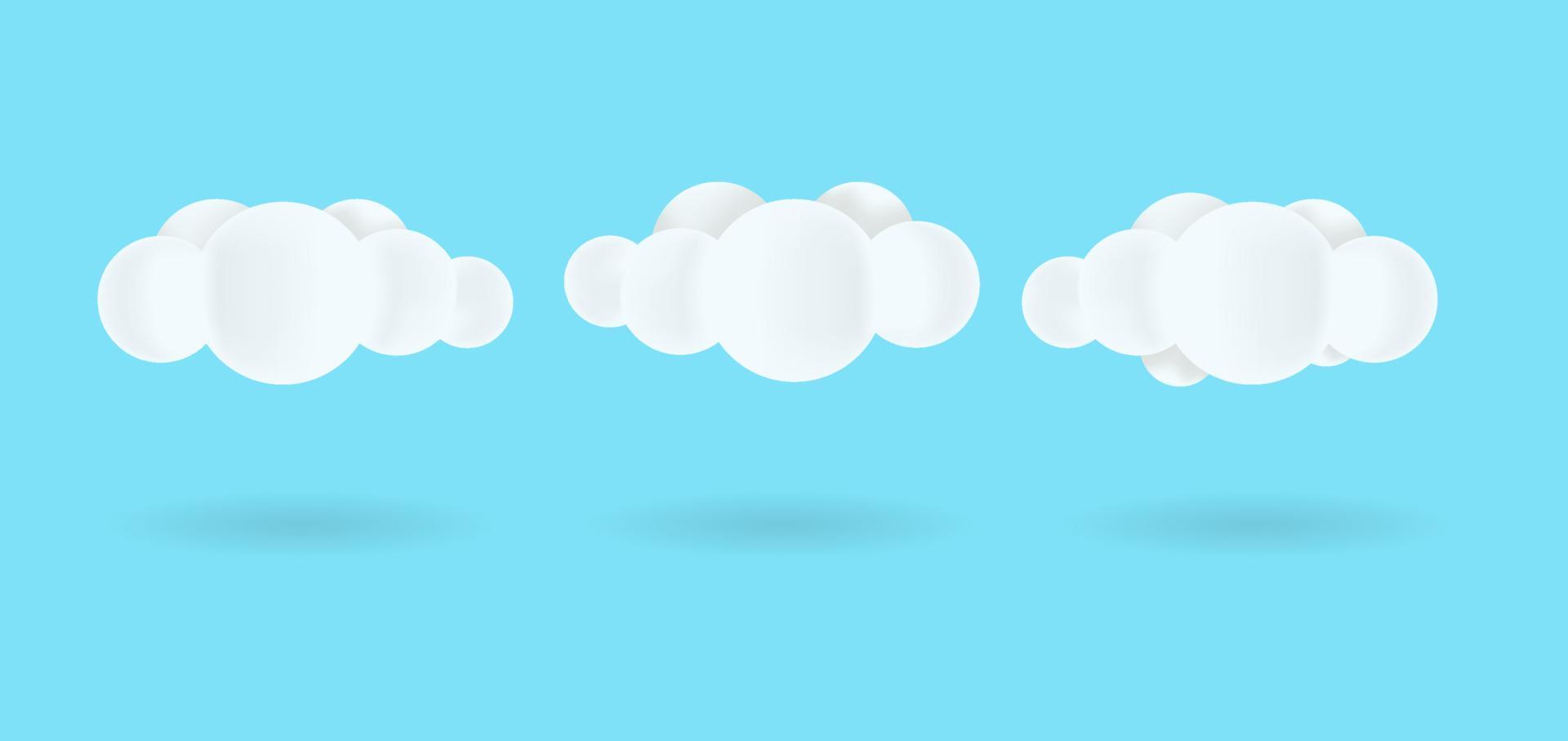 Set of Realistic 3d Cloud Illustration Isolated in Blue Background vector