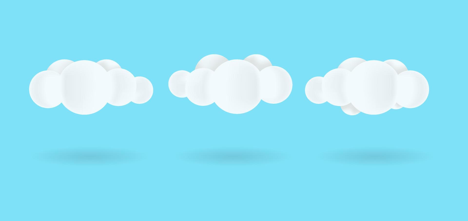 conjunto de ilustración de nube 3d realista aislada en fondo azul vector