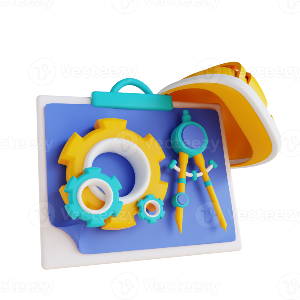 3D-Illustration Helme und kreative Werkzeuge png