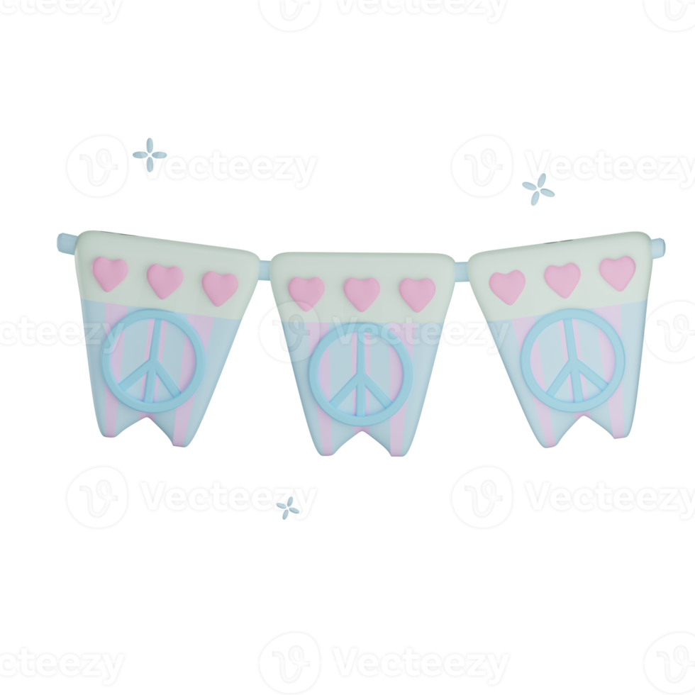 3D peace garland illustration with transparent background png