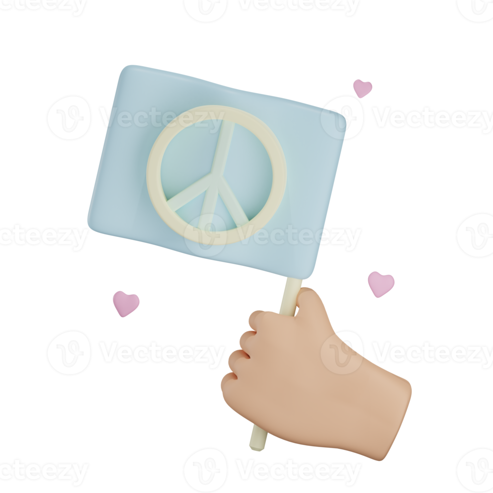 3D holding peace flag illustration with transparent background png