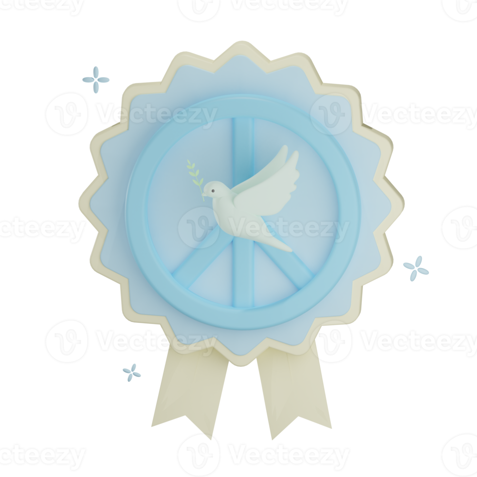3D peace pigeon badge illustration with transparent background png