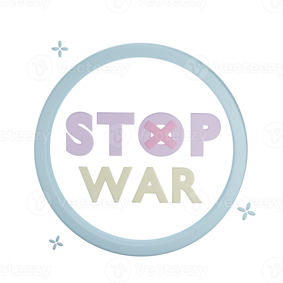 3D stop war illustration with transparent background png