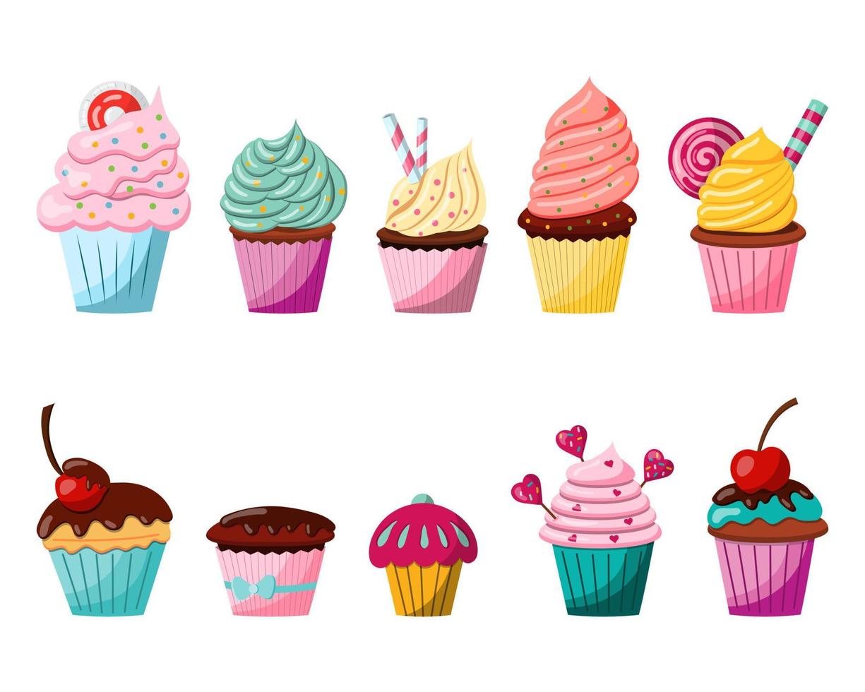 Illustration of a cupcake with cream, vector illustration on a white background