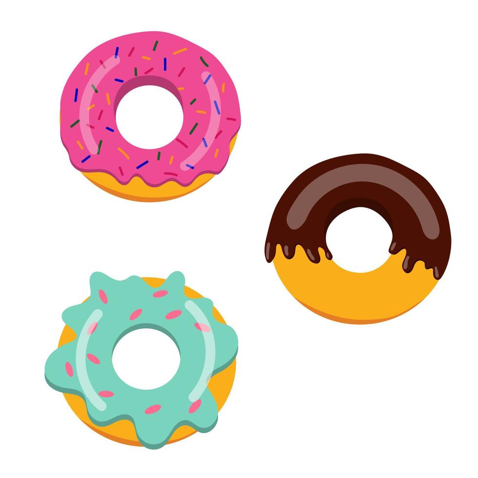 A set of donuts with icing, vector illustration on a white background
