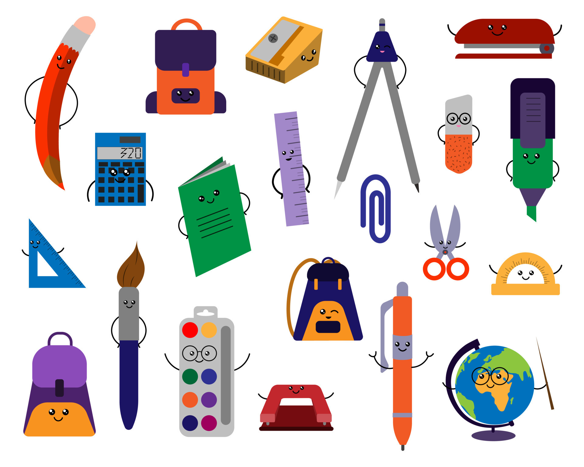 Cute cartoon kawaii stationery, school supplies, office supplies. vector isolated on a white background. 9383827 Vector Art at Vecteezy Cute cartoon kawaii stationery, school supplies, office supplies. vector isolated on a white background. 9383827 Vector Art at Vecteezy