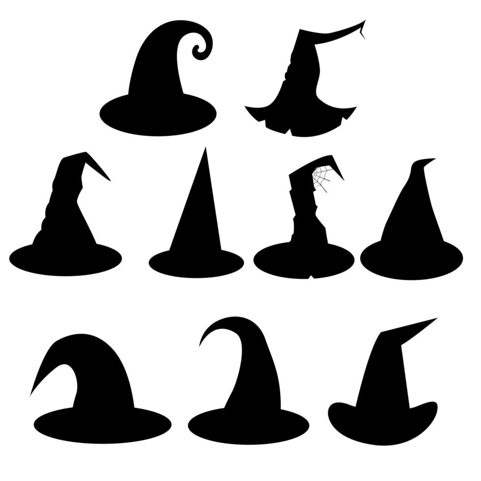 set of witch hat silhouettes, Halloween. vector isolated on a white background.