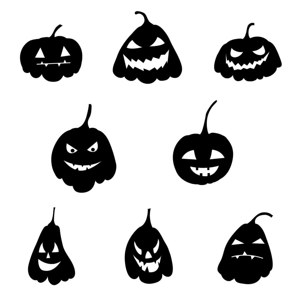 conjunto de siluetas de calabaza con ojos, halloween. vector aislado en un fondo blanco.