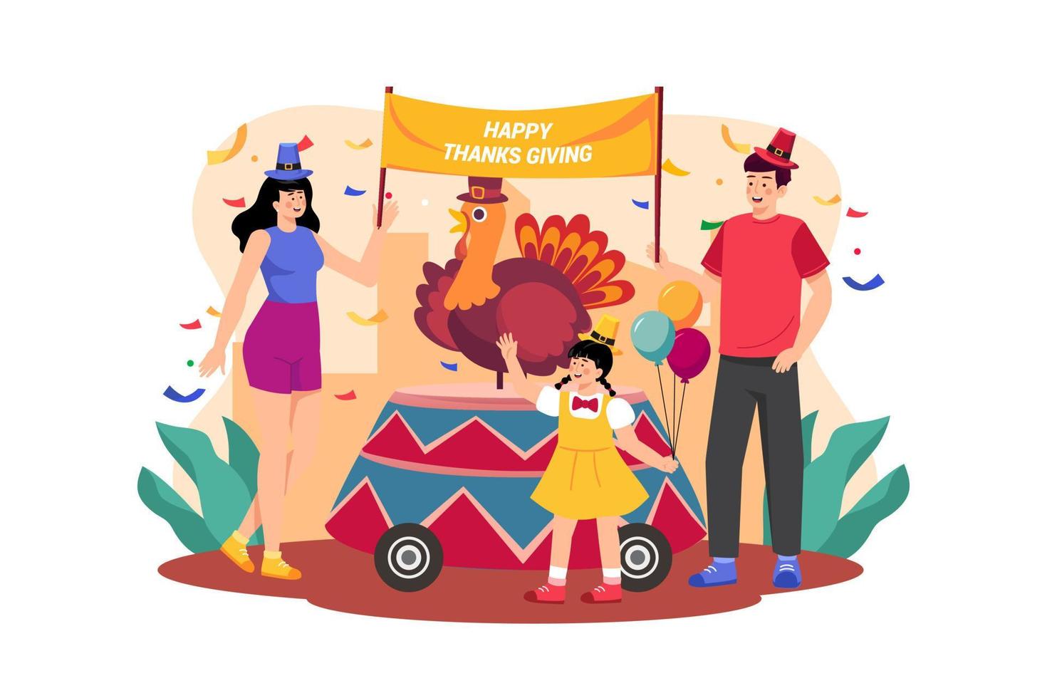 Family celebrating Thanksgiving Day together vector