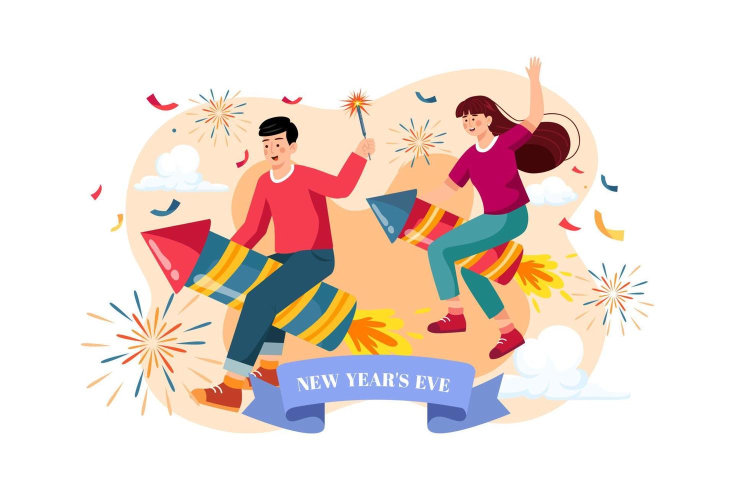 The kids riding new year's fireworks. vector