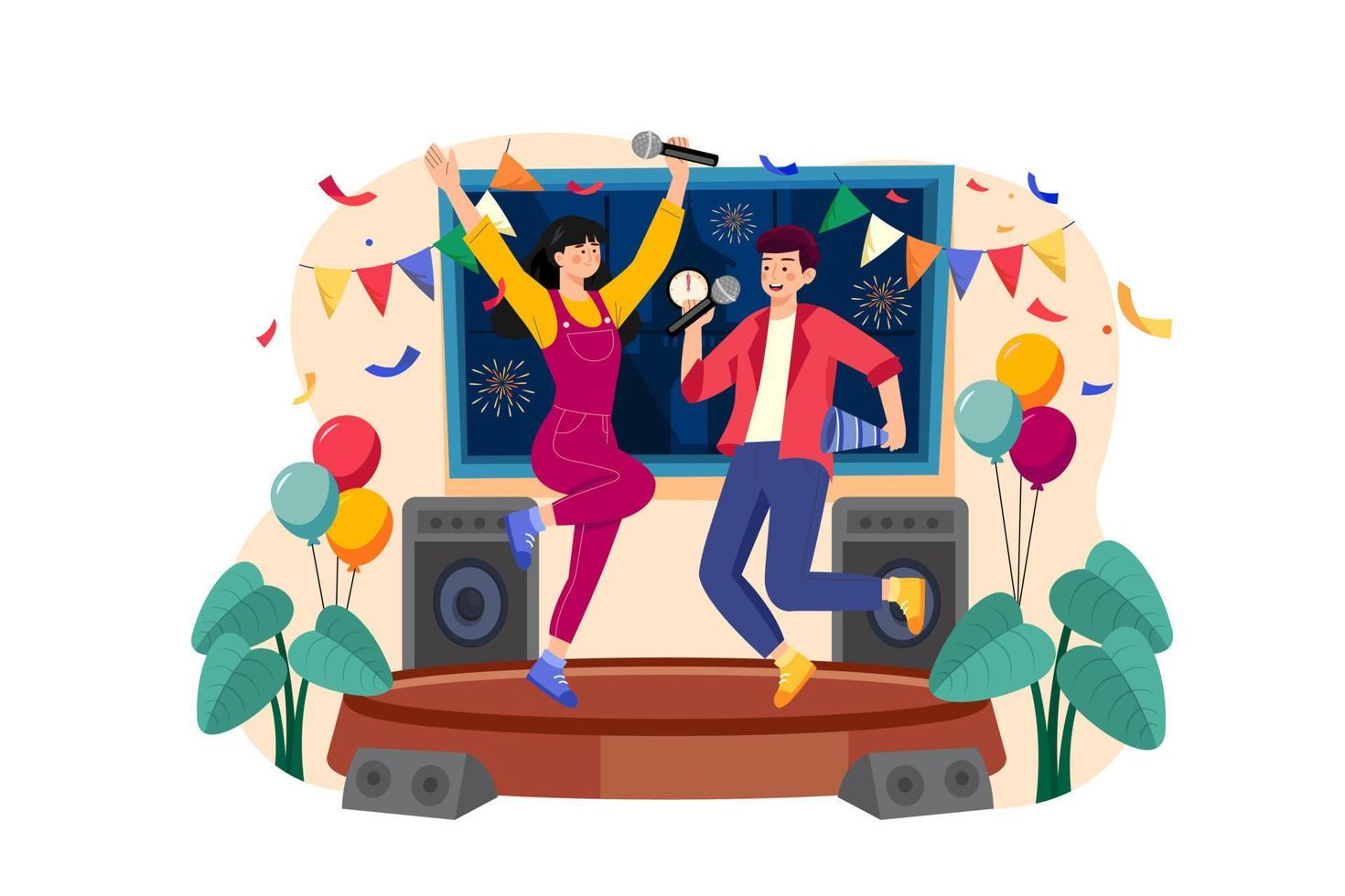 Couple dancing to greet a new year's eve vector