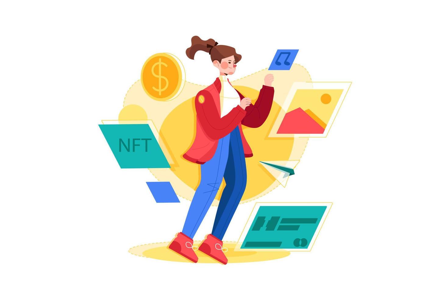 NFT trading Illustration concept on white background vector