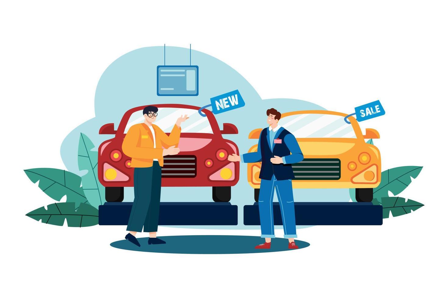 Car showroom manager dealing with car vector
