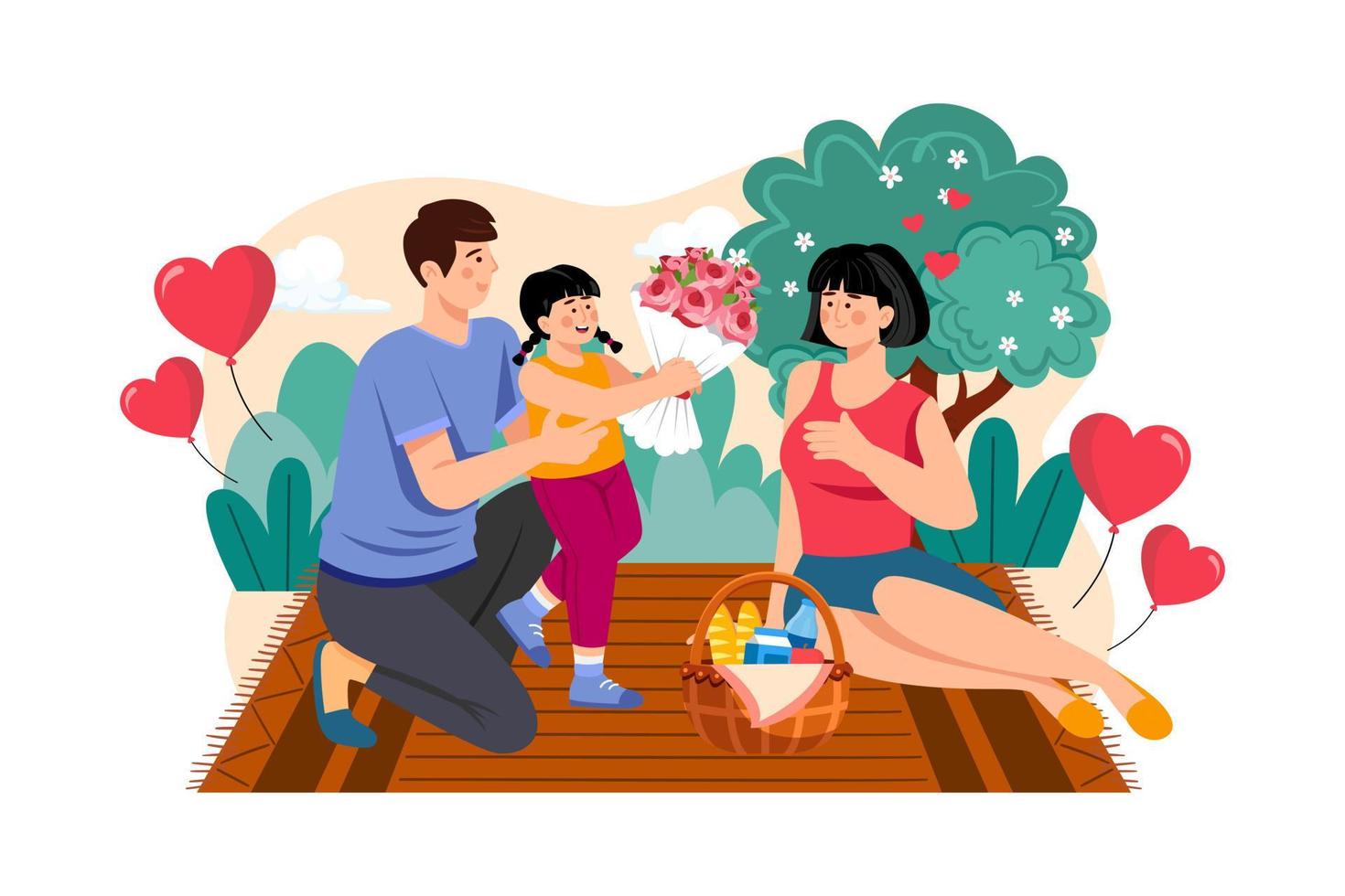 Daughter gives her mother flowers on March 8 vector