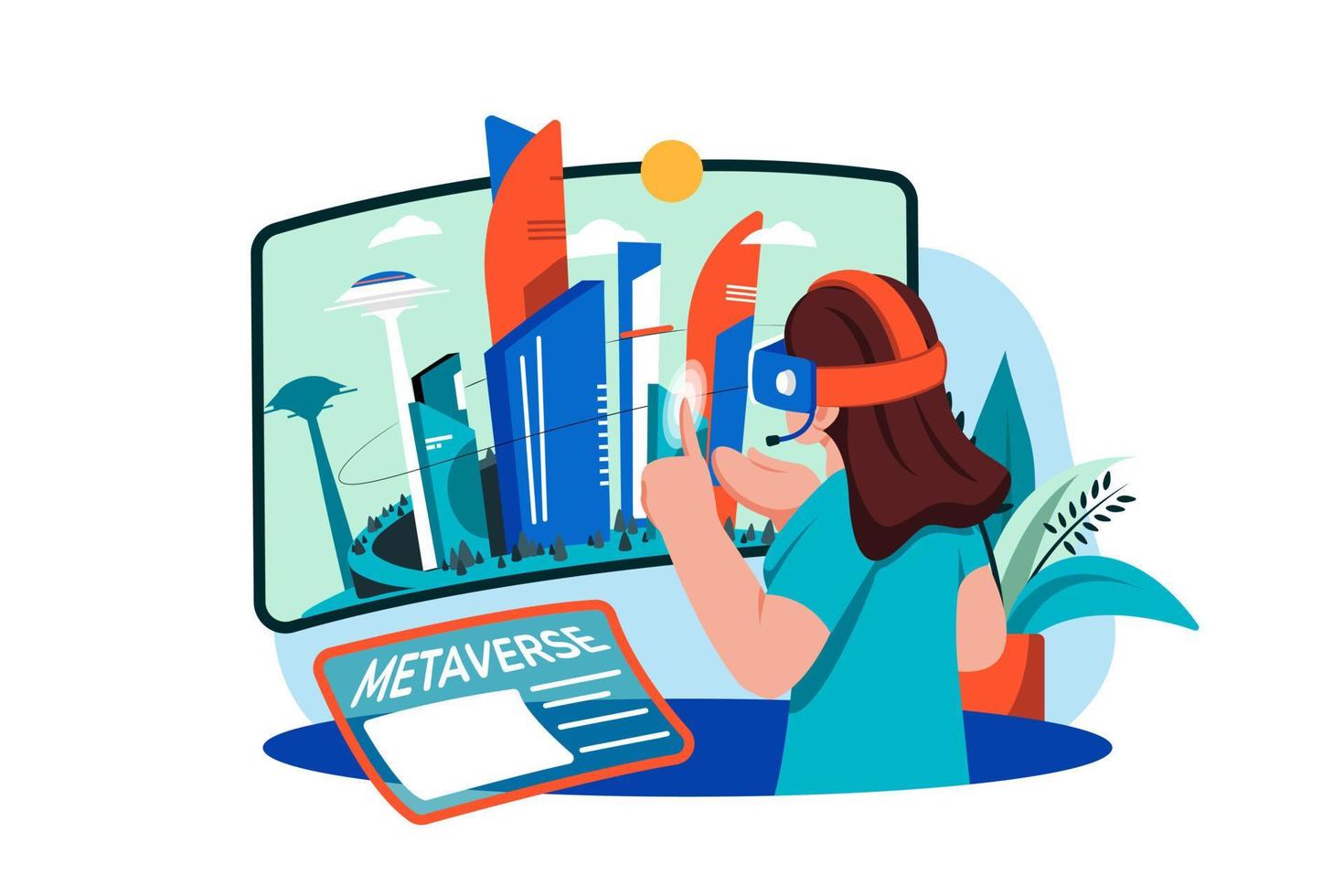 Man experiencing metaverse technology vector