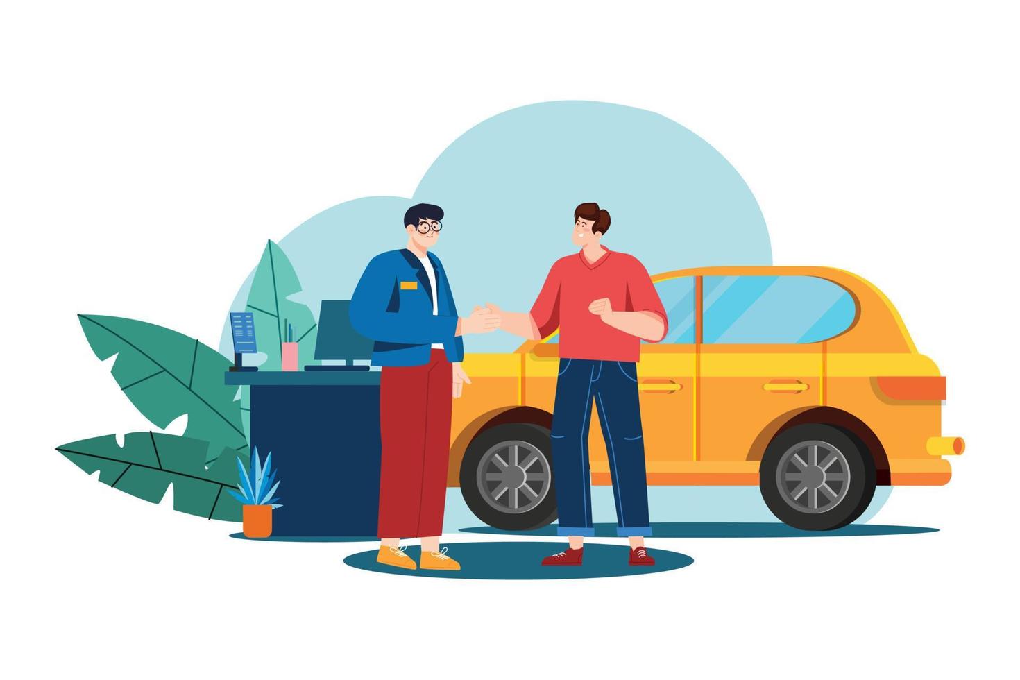 Car dealership seller greeting customer vector