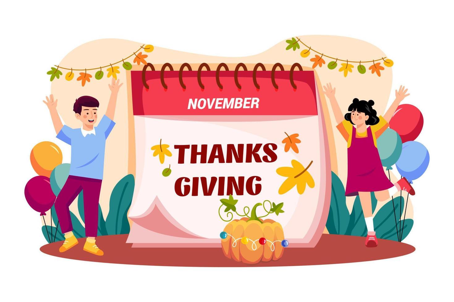 Children rejoice on Thanksgiving Day vector