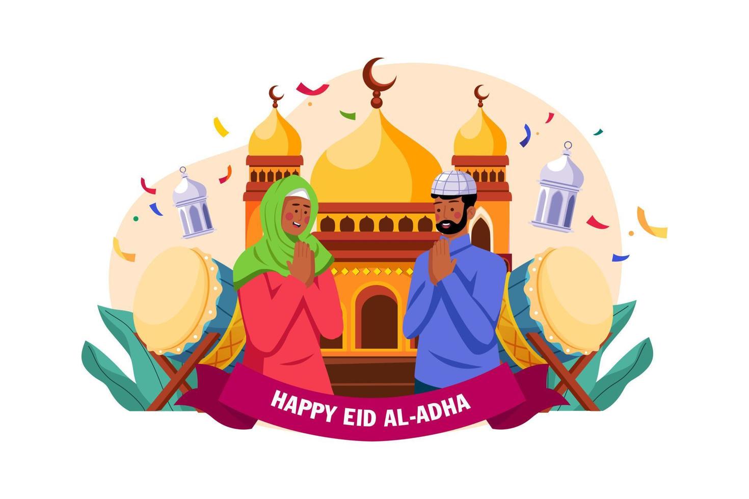 concepto de ilustración de eid al-adha. ilustración plana aislada sobre fondo blanco vector