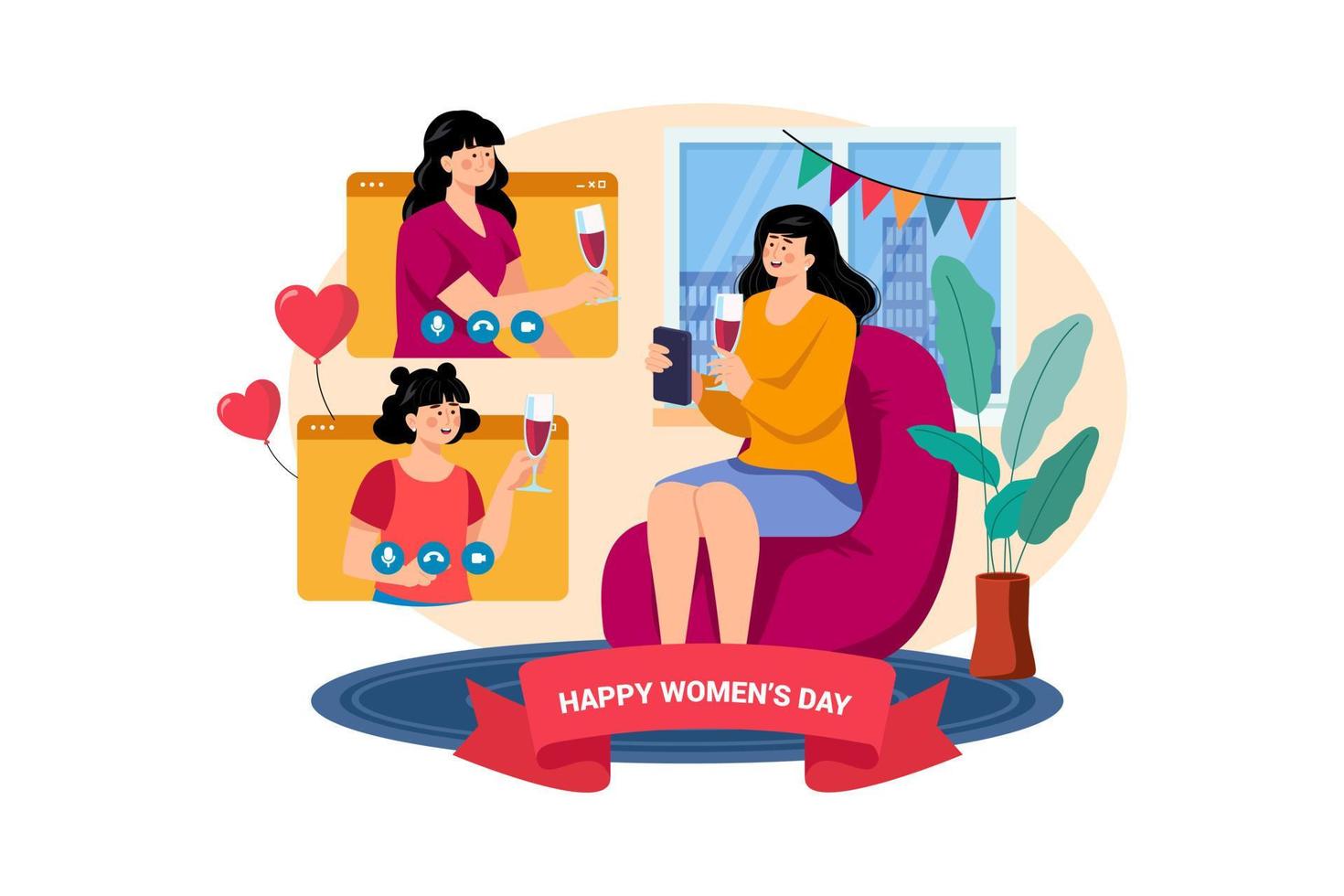 Women congratulate each other on March 8 vector