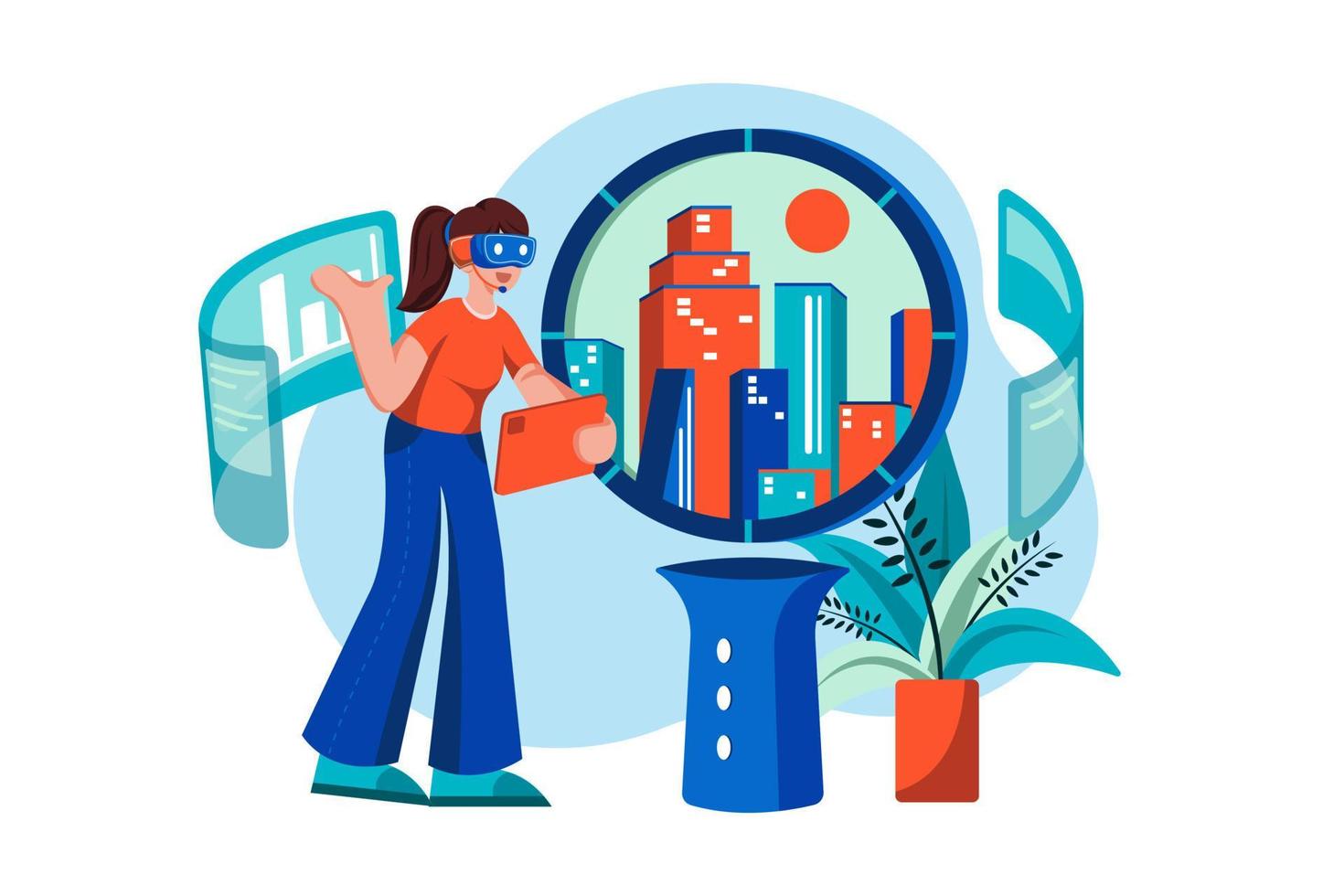 Woman experiencing metaverse technology vector