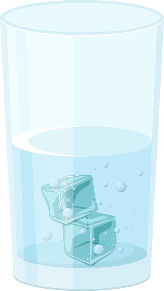 Glass of water with ice cubes clipart png