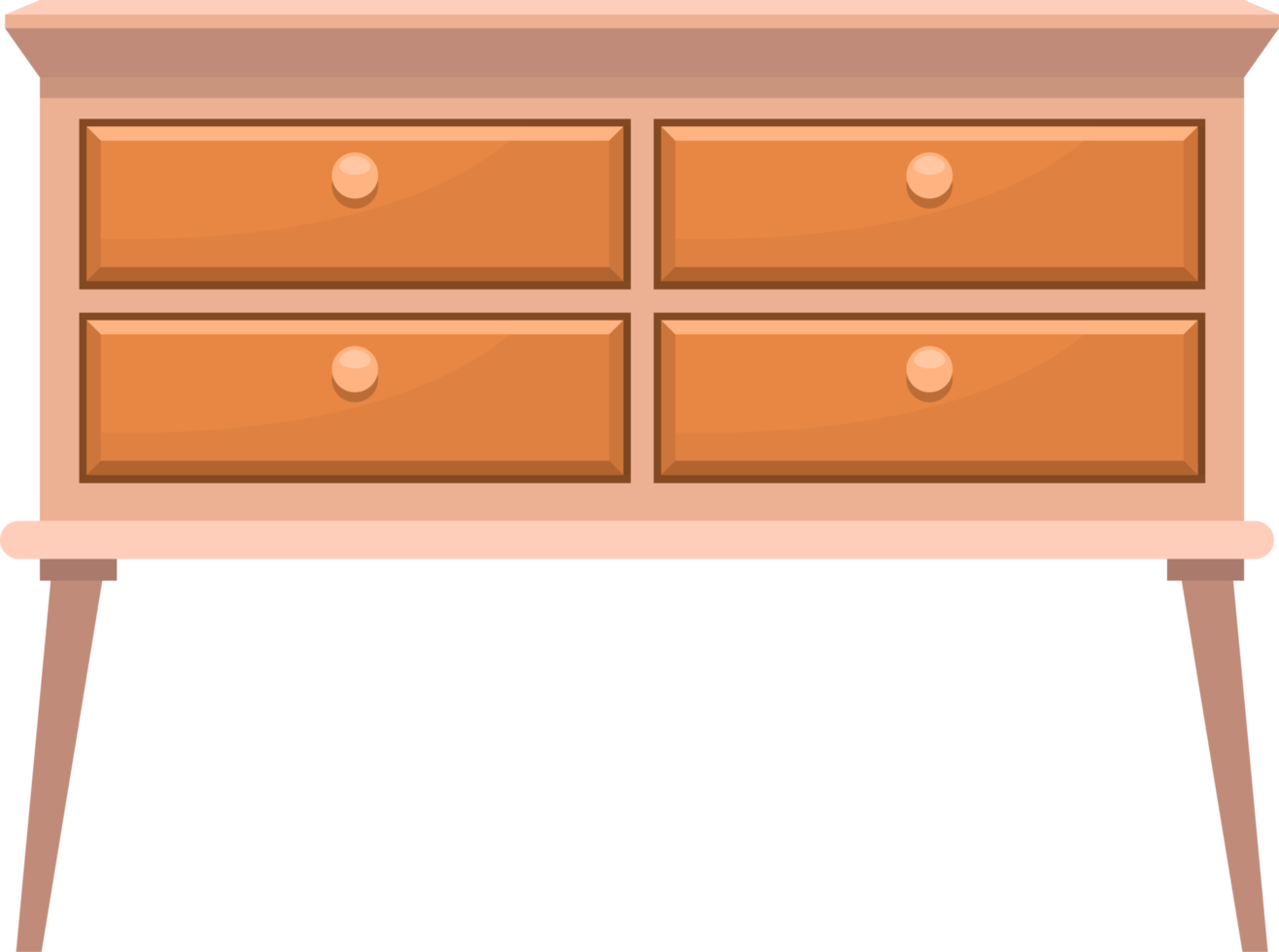 Retro wooden bedroom furniture clipart design illustration png