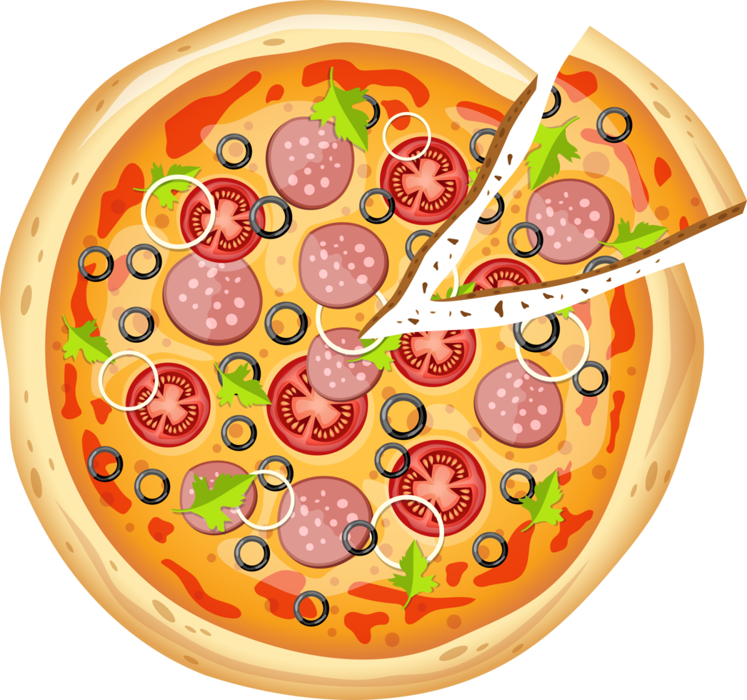 Fresh pizza and pizza box clipart design illustration png