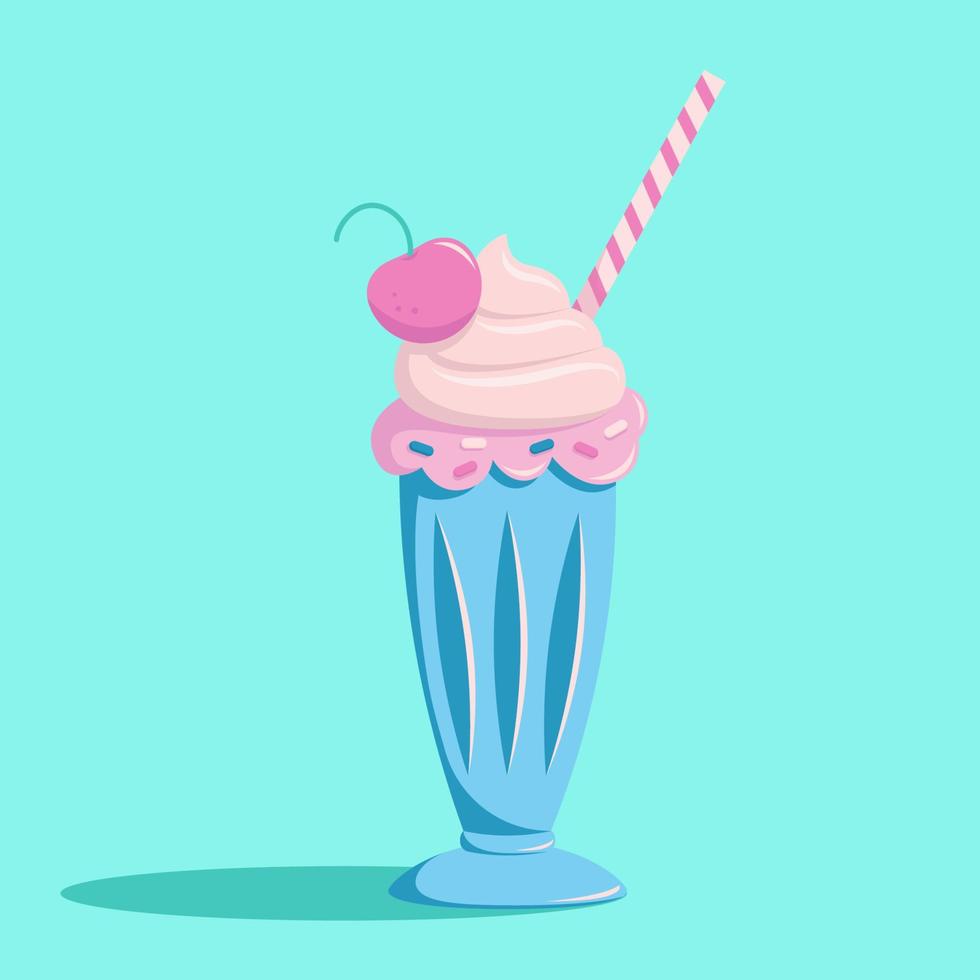 vector illustration milkshake with cherry flat style