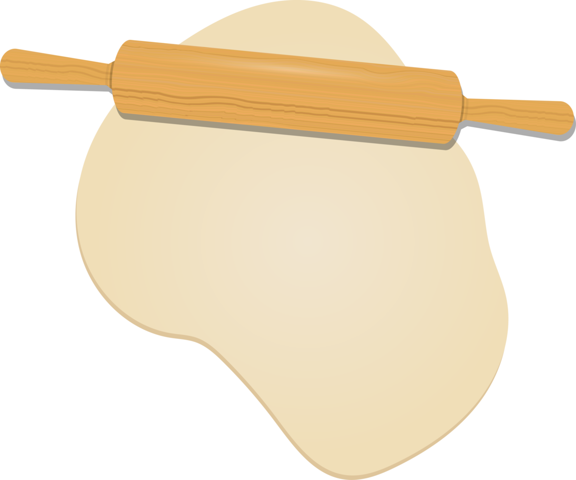 Wooden rolling pin on the dough clipart design illustration png