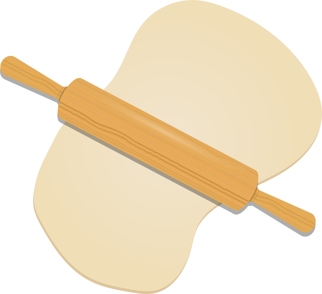 Wooden rolling pin on the dough clipart design illustration png