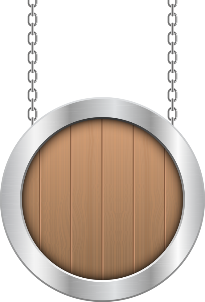 Wooden hanging board with metallic frame clipart design illustration png