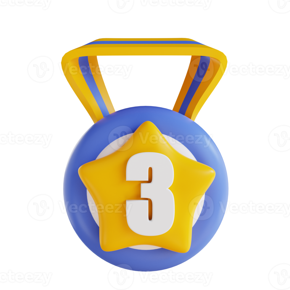 3D illustration award medal number three png