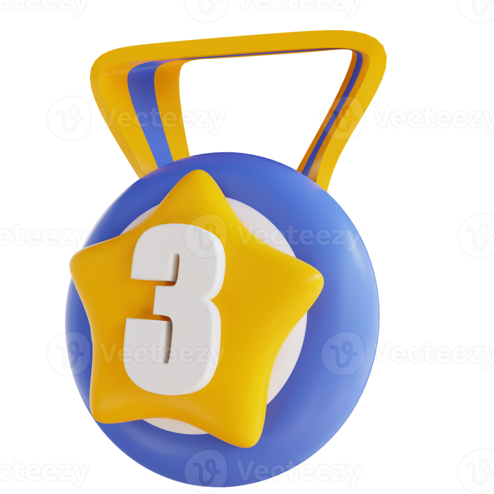 3D illustration award medal number three png