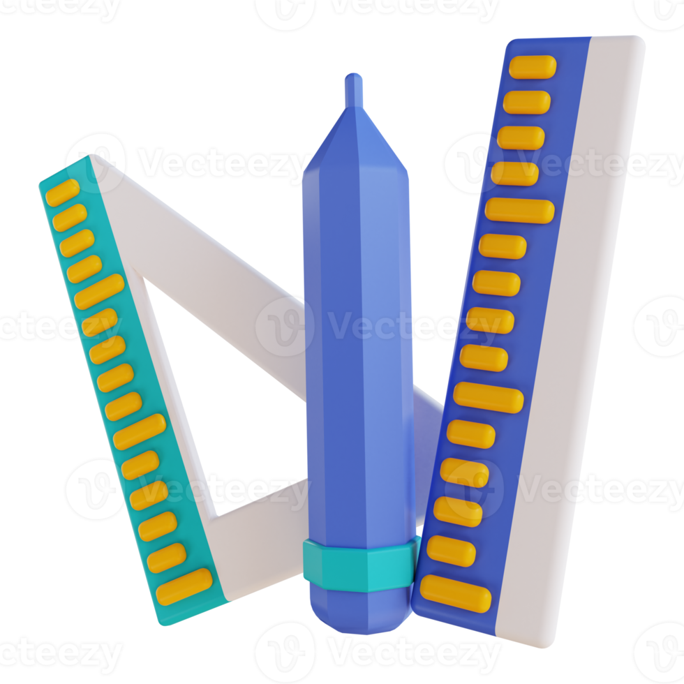 3D illustration pencil and ruler png