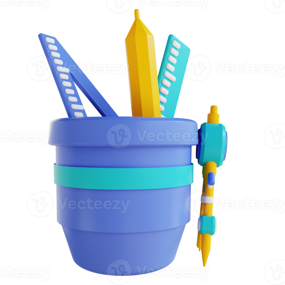 3D illustration pencil ruler and school supplies png