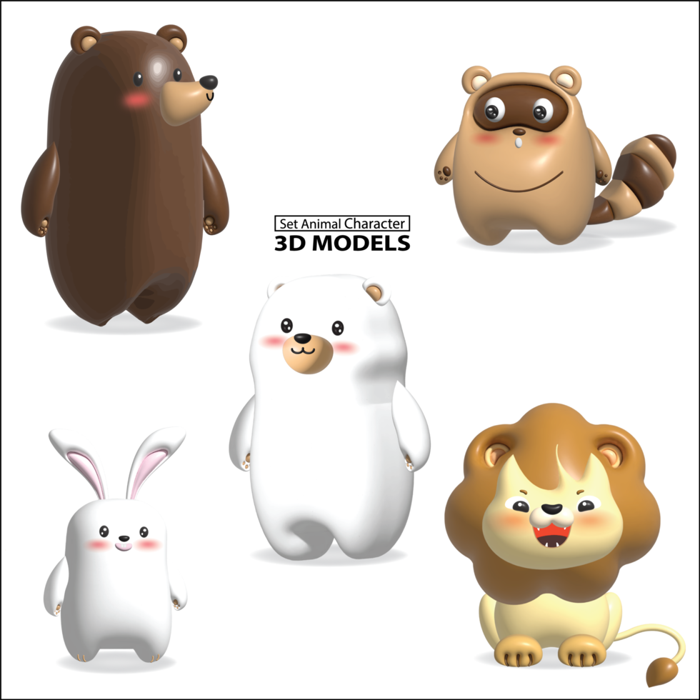 Set animal character 3D model png