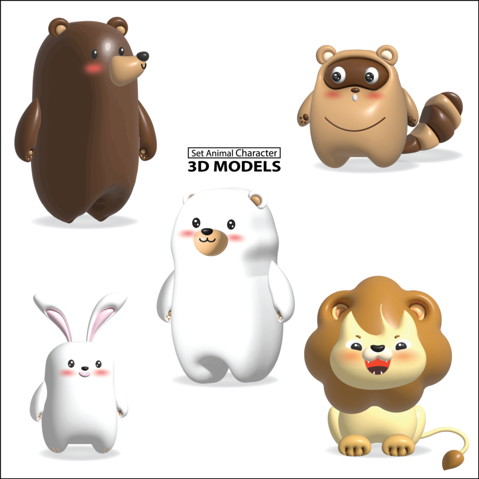 Free Set animal character 3D model 9386352 PNG with Transparent Background Free Set animal character 3D model 9386352 PNG with Transparent Background