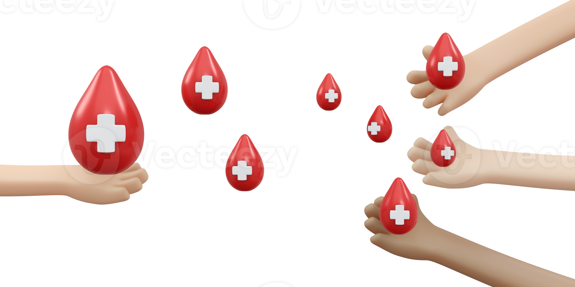 3D rendering of hand holding blod drop concept of blood organ donation png