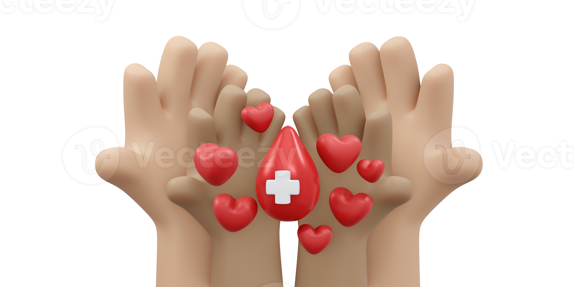 3D rendering of hand holding blod drop concept of blood organ donation png