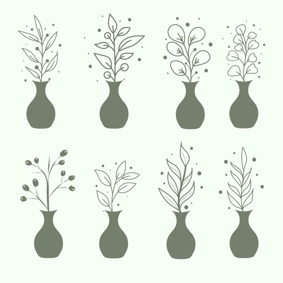 Vase Floral Flower green color, hand drawn illustration vector