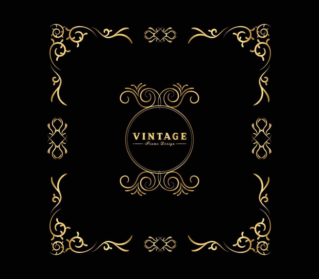 Vintage flourish ornament frame vector gold color for banner, wallpaper, invitation card