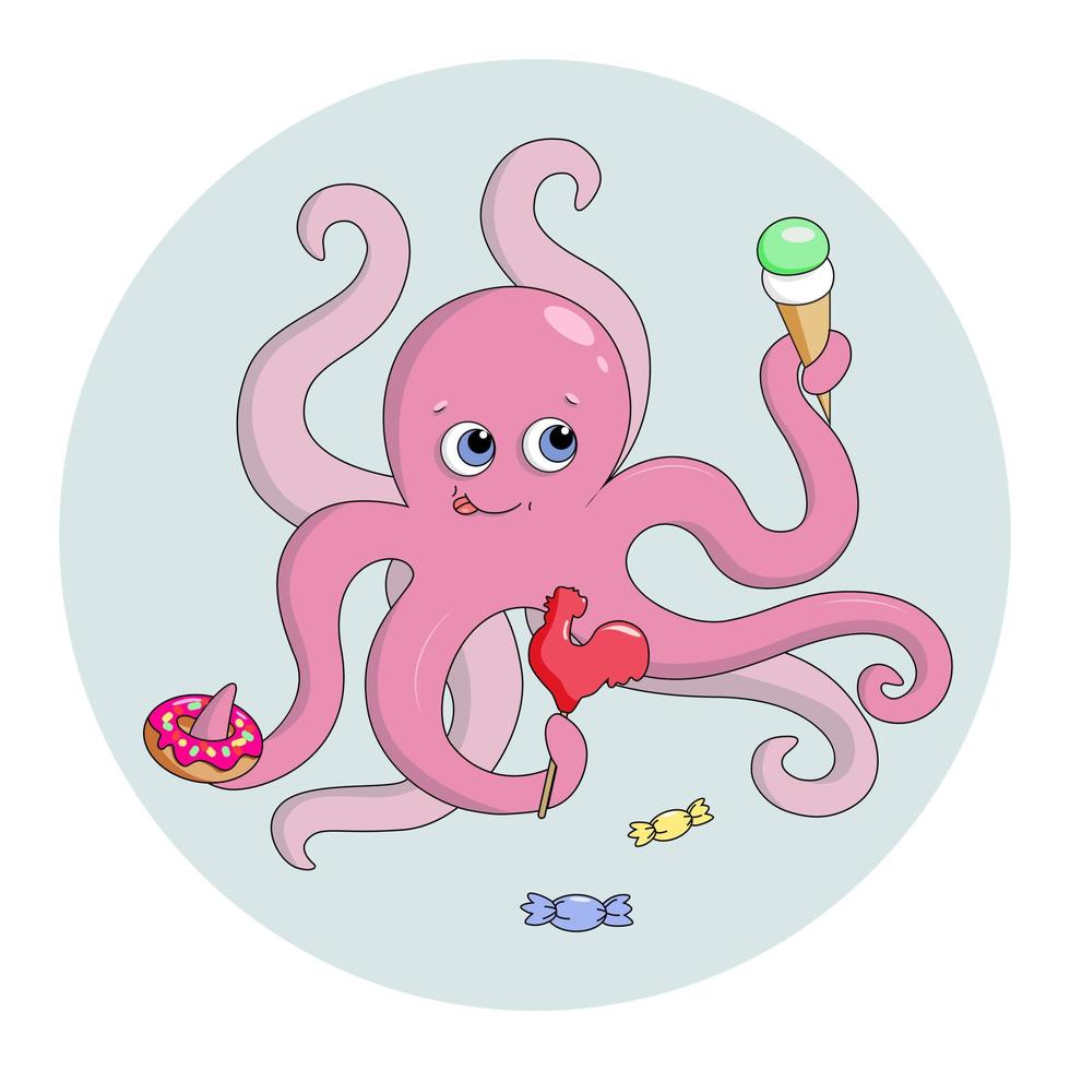 octopus with ice cream and candies vector