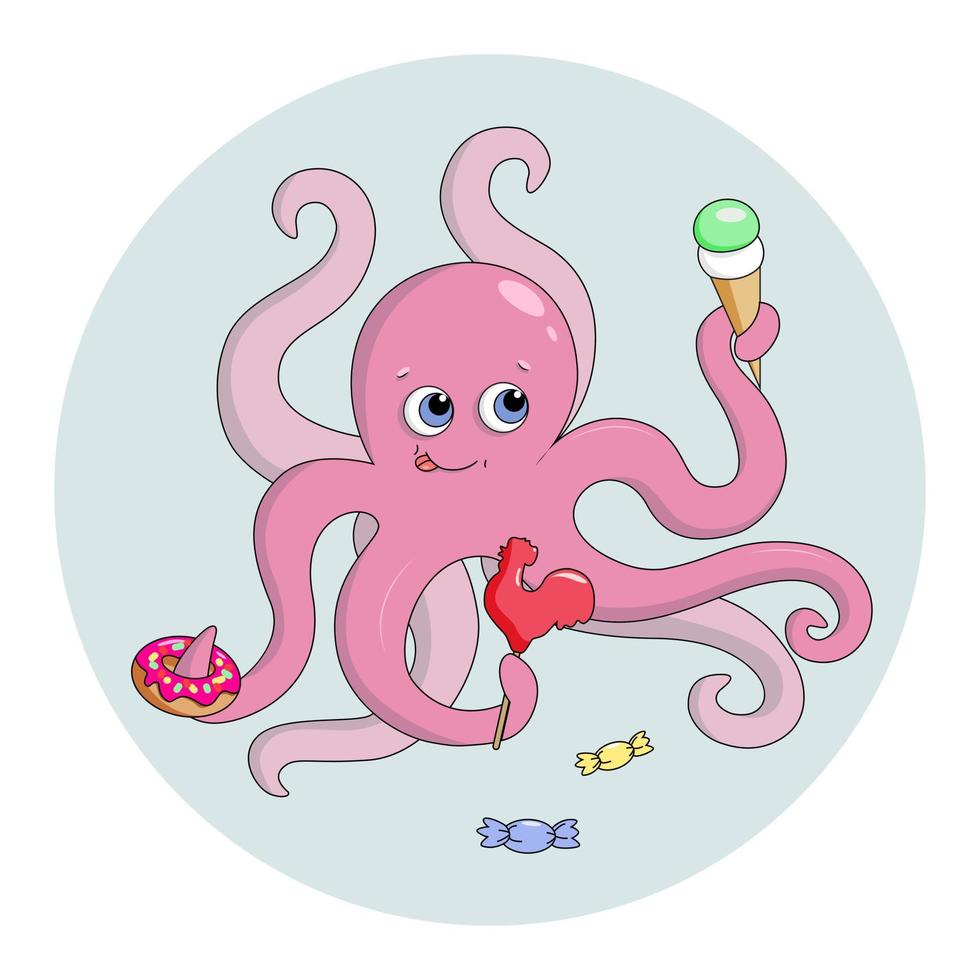 octopus with ice cream and candies vector