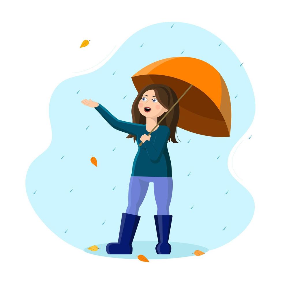 niña bajo la lluvia de otoño vector