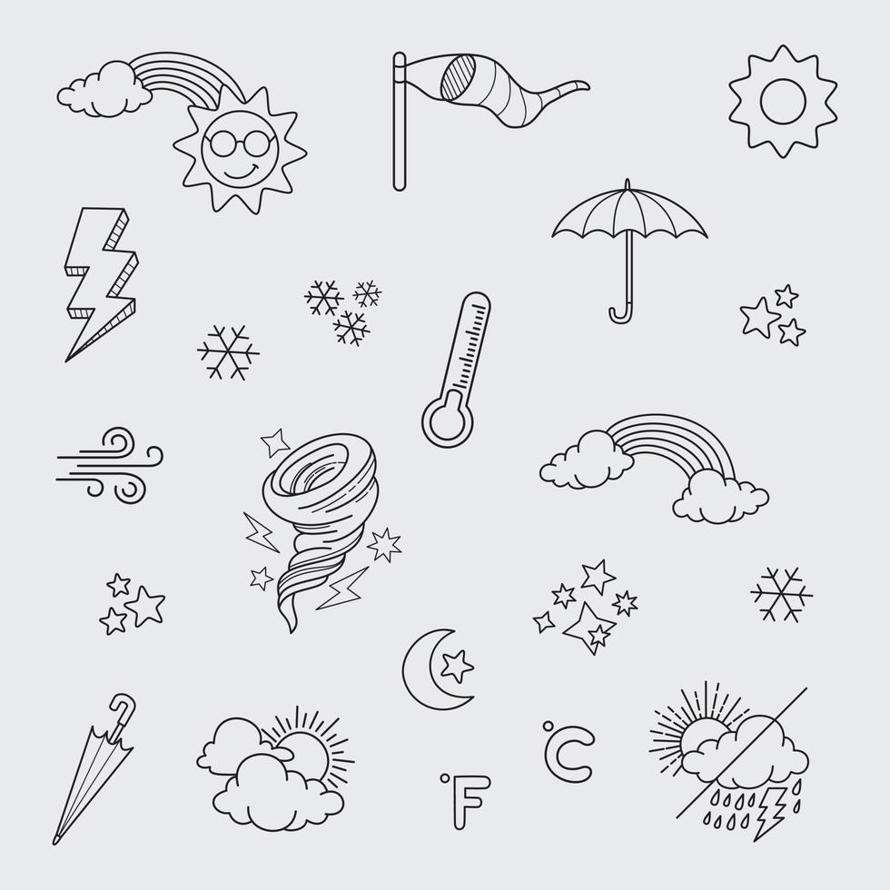 vector set of weather doodle elements, for design purposes