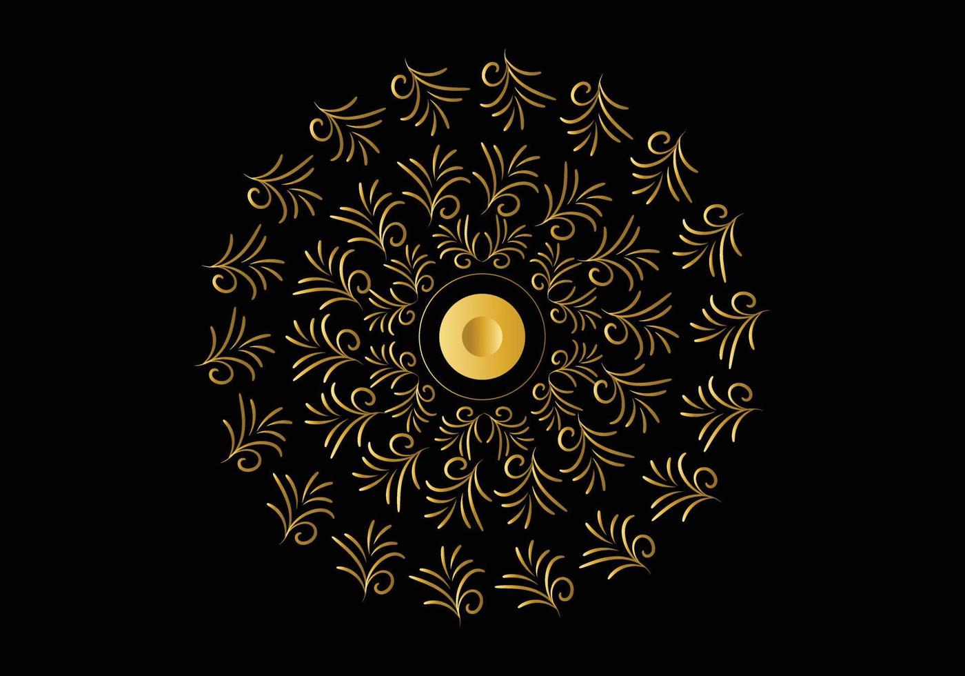 Golden frame with ornament in circle on black background. Luxury gold mandala, hand draw design. vector