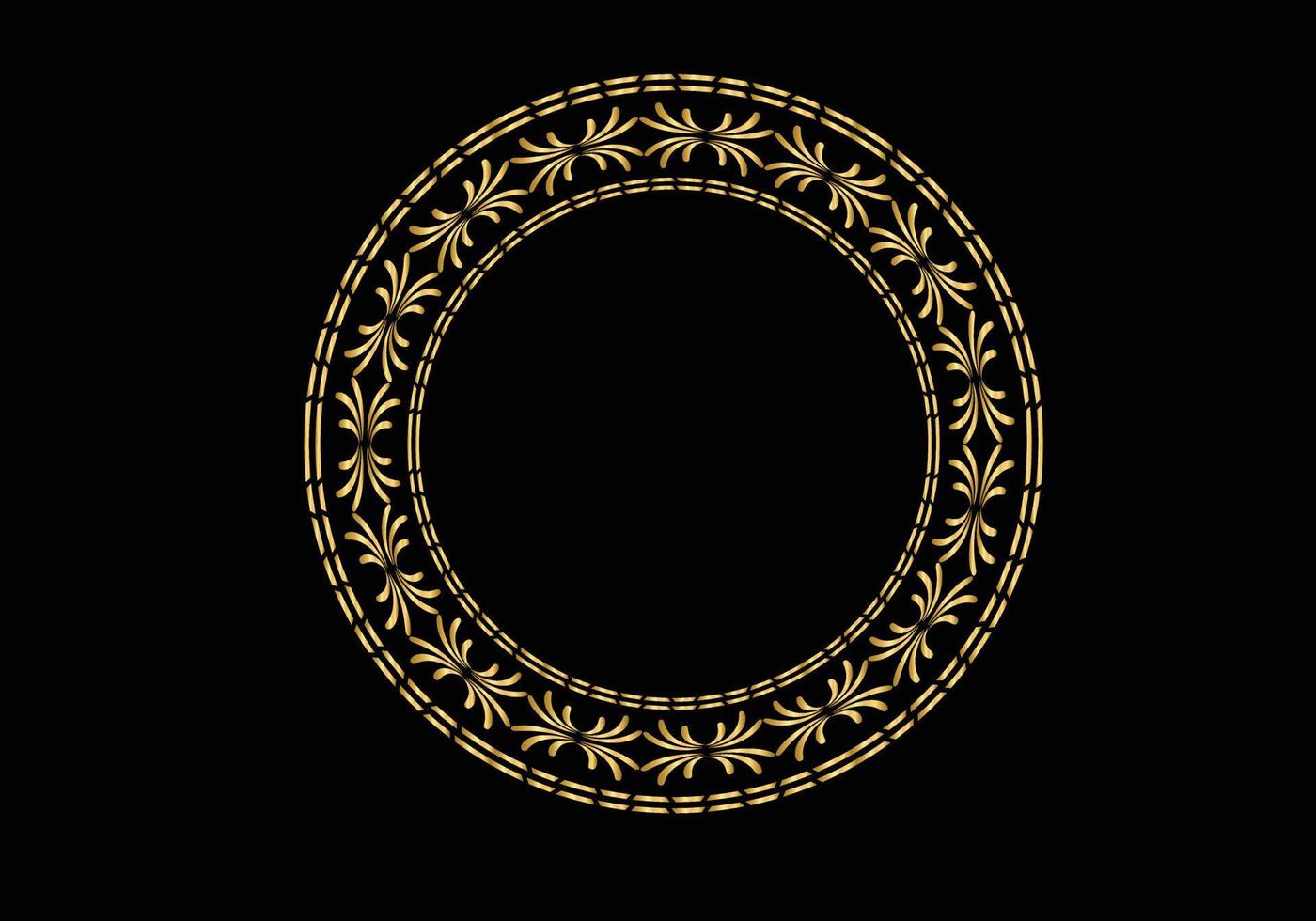Golden Decorative round frame for design with floral ornament. A template for printing postcards, invitations, books. gold on black background. vector
