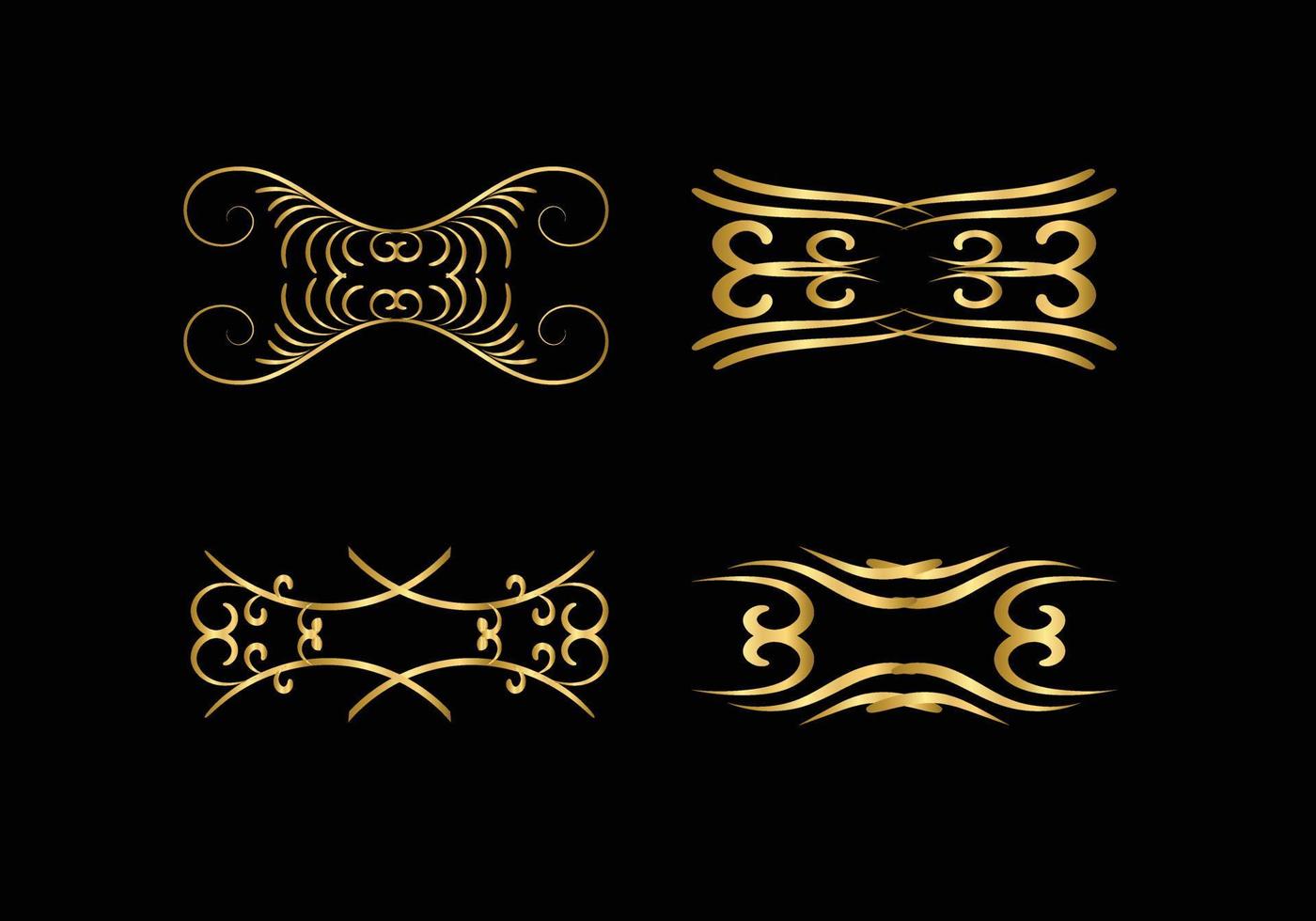 golden Decoration and ornaments elements set on black background. Floral ornament. vector