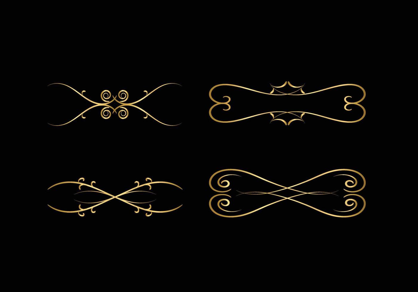 golden Decoration and ornaments elements set on black background. Floral ornament. vector