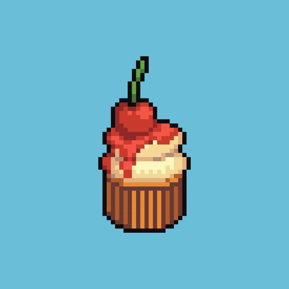 Editable vector sweet cupcake ice cream icon pixel art illustration for game development, game asset, web asset, graphic design, and printed purpose.